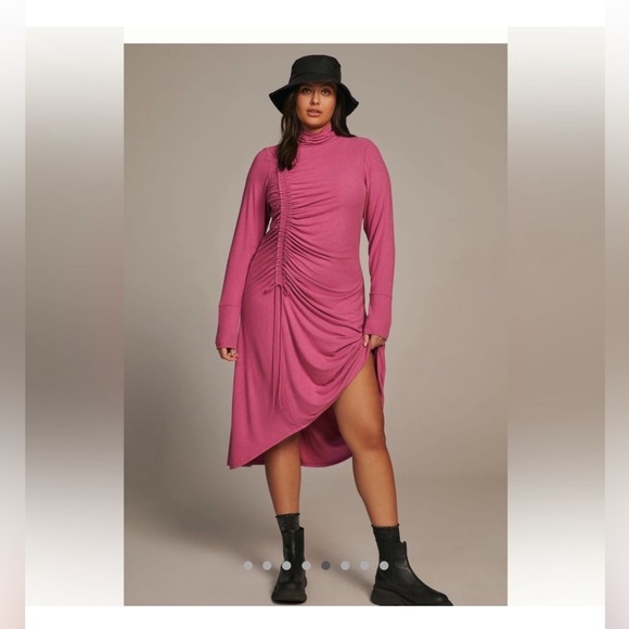 Anthropology Pretty in Pink Mock Neck Bodycon Knit Gathering Plus 3X Dress - Picture 3 of 14